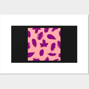 Leaves Pattern - Red and Purple on Pink Posters and Art